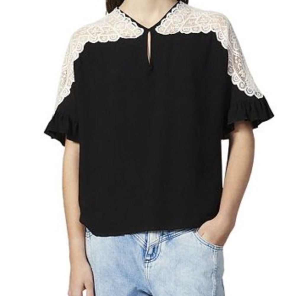 Sandro Gwenala Lace Keyhole Top Black b3b